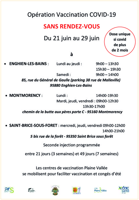 Affiche centres de vaccination sans rendez-vous juin 2021 Affiche centres de vaccination sans rendez-vous juin 2021