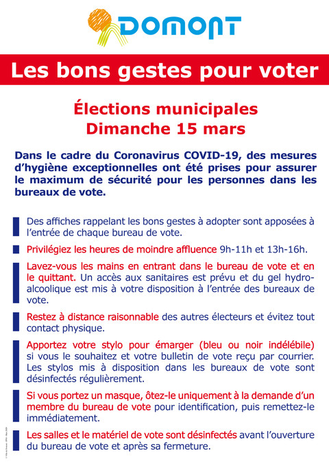Affiche Coronavirus - hygiène bureaux de vote mars 2020 Affiche Coronavirus - hygiène bureaux de vote mars 2020