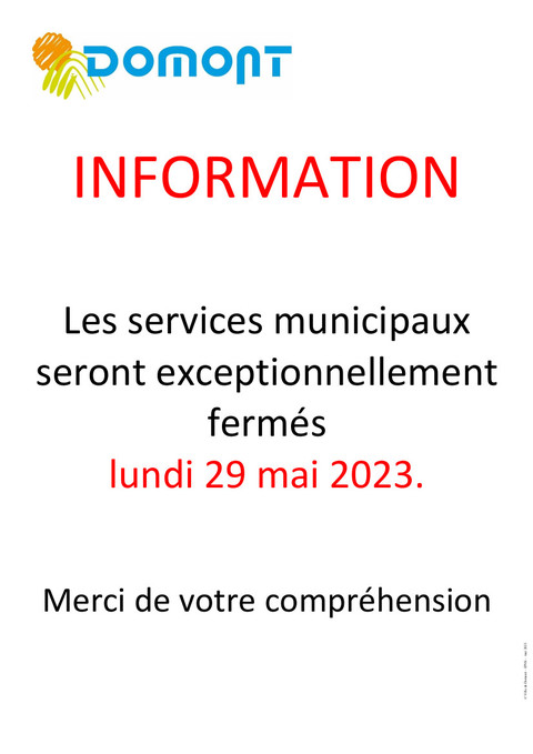 Affiche fermeture services municpaux 29mai 2023