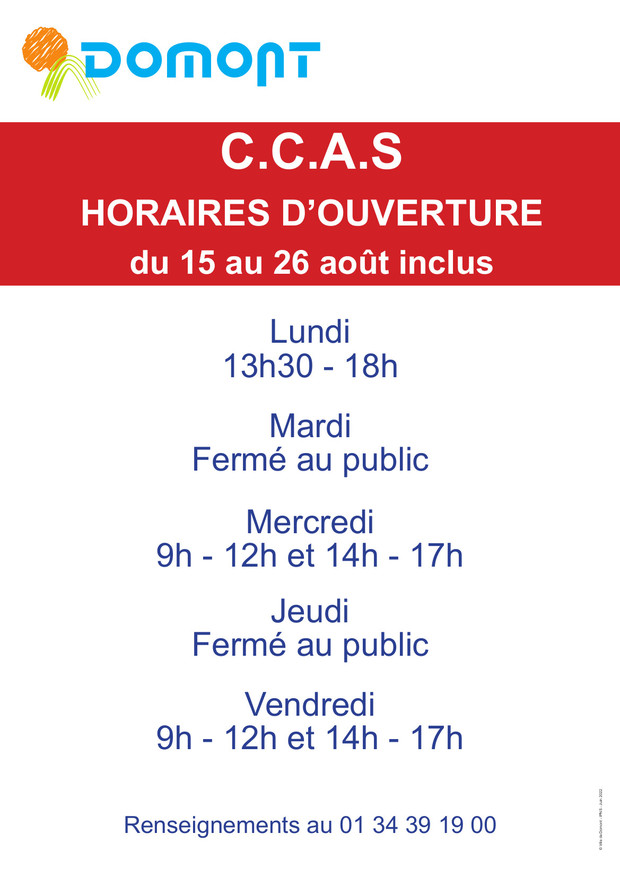 Affiche horaires d'ouverture CCAS août 2022