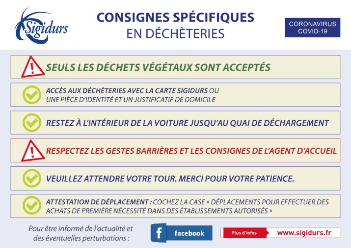 Consignes spécifiques en déchèteries avril 2020 Consignes spécifiques en déchèteries avril 2020