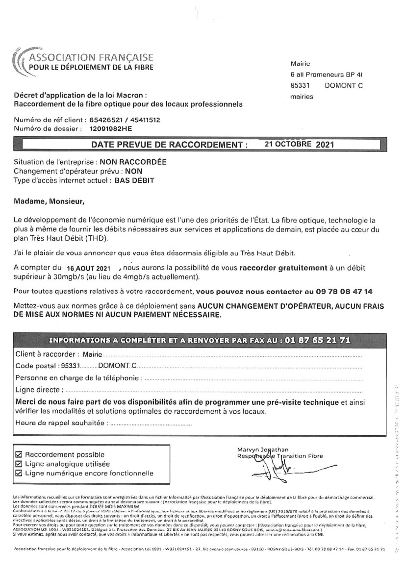 Courrier fraude fibre Courrier fraude fibre