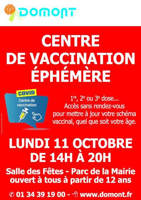 Affiche centre vaccination éphémère 11 octobre 2021 Affiche centre vaccination éphémère 11 octobre 2021