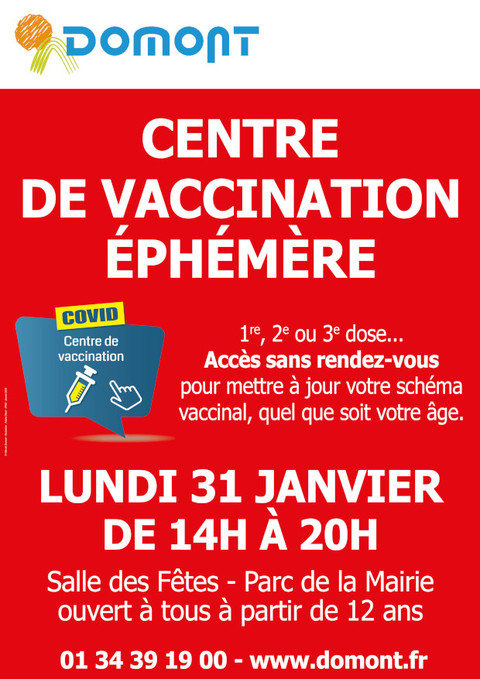 Affiche centre vaccination éphémère 31 janvier 2022