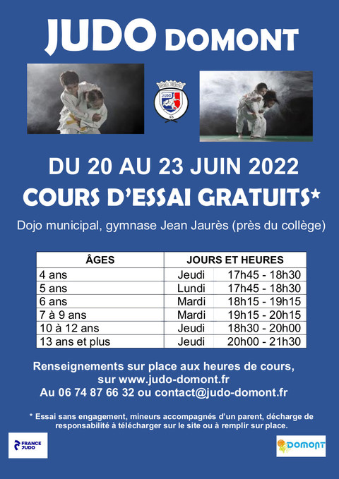 Affiche cours essai judo juin 2022