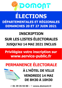 Affiche inscription liste électorale et permanence mai 2021