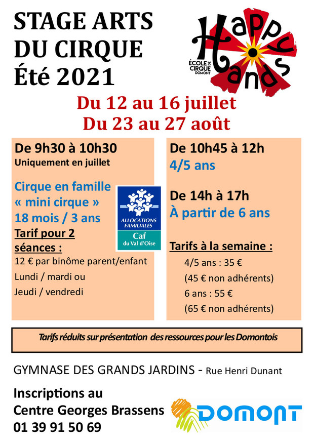 Affiche Stages arts du cirque Brassens été 2021 Affiche Stages arts du cirque Brassens été 2021
