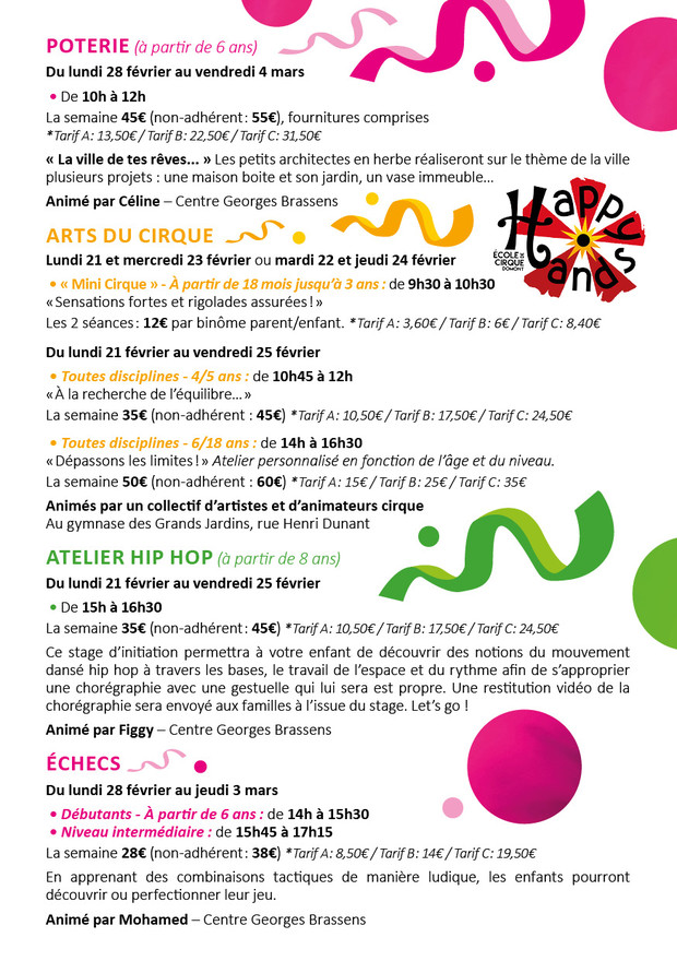 Programme Brassens stages enfants vacances hiver 2022 2 Programme Brassens stages enfants vacances hiver 2022 2