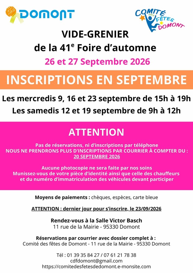 VIDE GRENIER - INSCRIPTION SEPTEMBRE-2