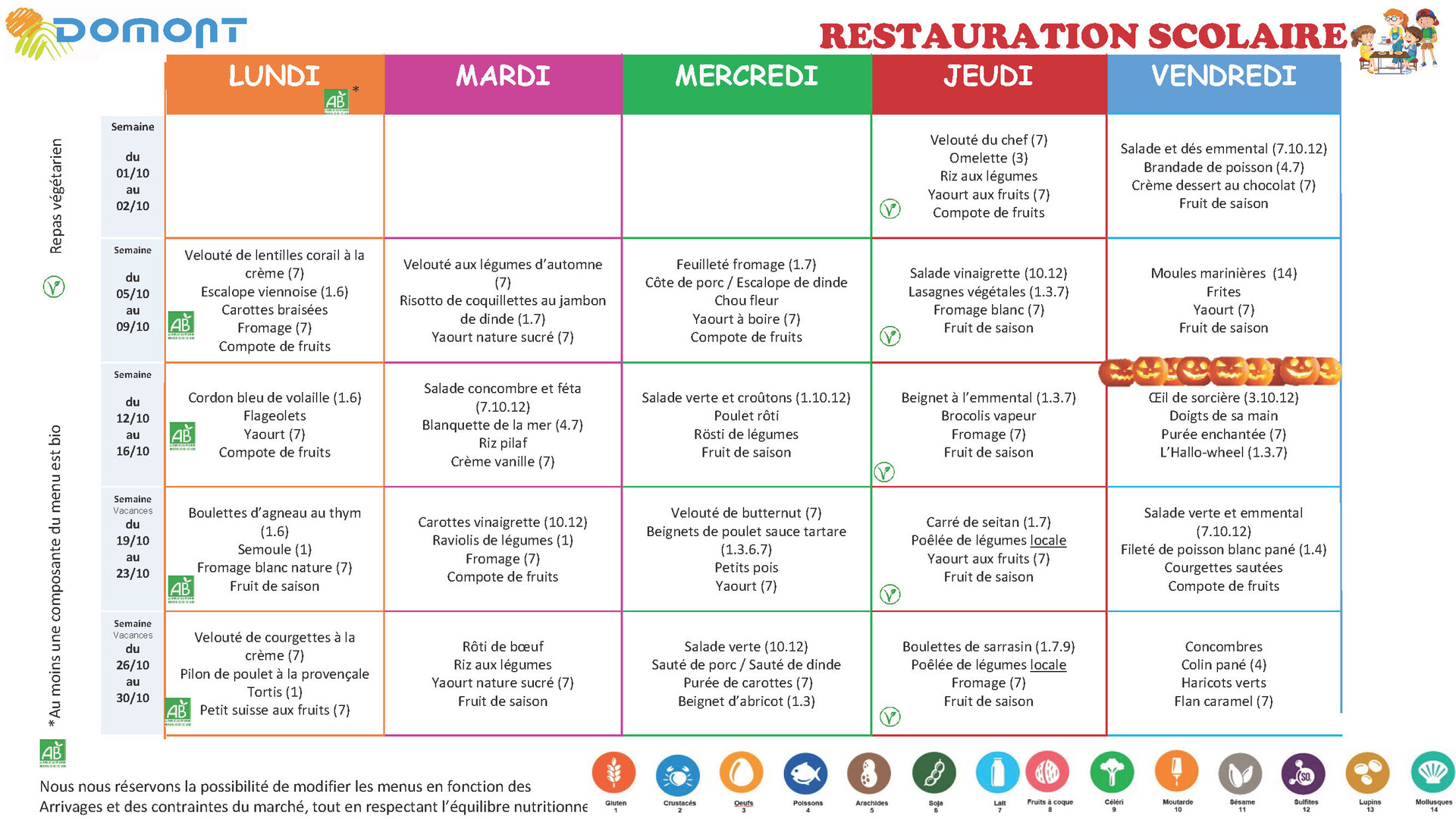 MENU OCTOBRE 2026