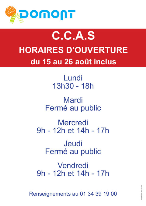 Affiche horaires d'ouverture CCAS août 2022 Affiche horaires d'ouverture CCAS août 2022