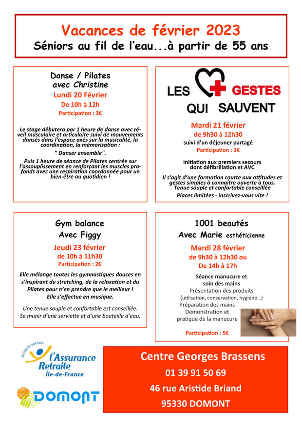 Affiche Stages seniors Brassens février 2023 Affiche Stages seniors Brassens février 2023