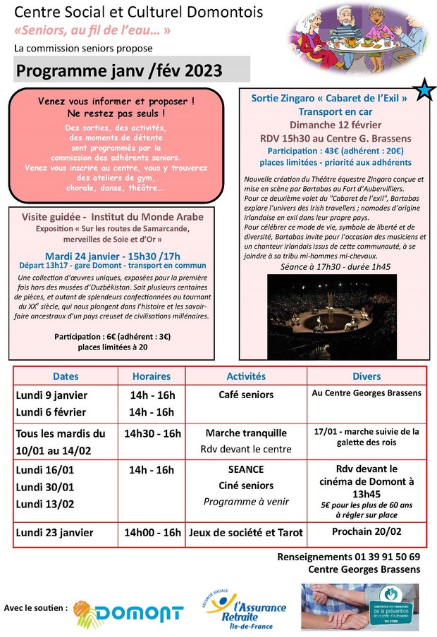 Planning Brassens activités seniors janv-fév 2023 Planning Brassens activités seniors janv-fév 2023