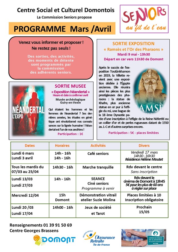 Planning seniors Brassens mars avril 2023 Planning seniors Brassens mars avril 2023