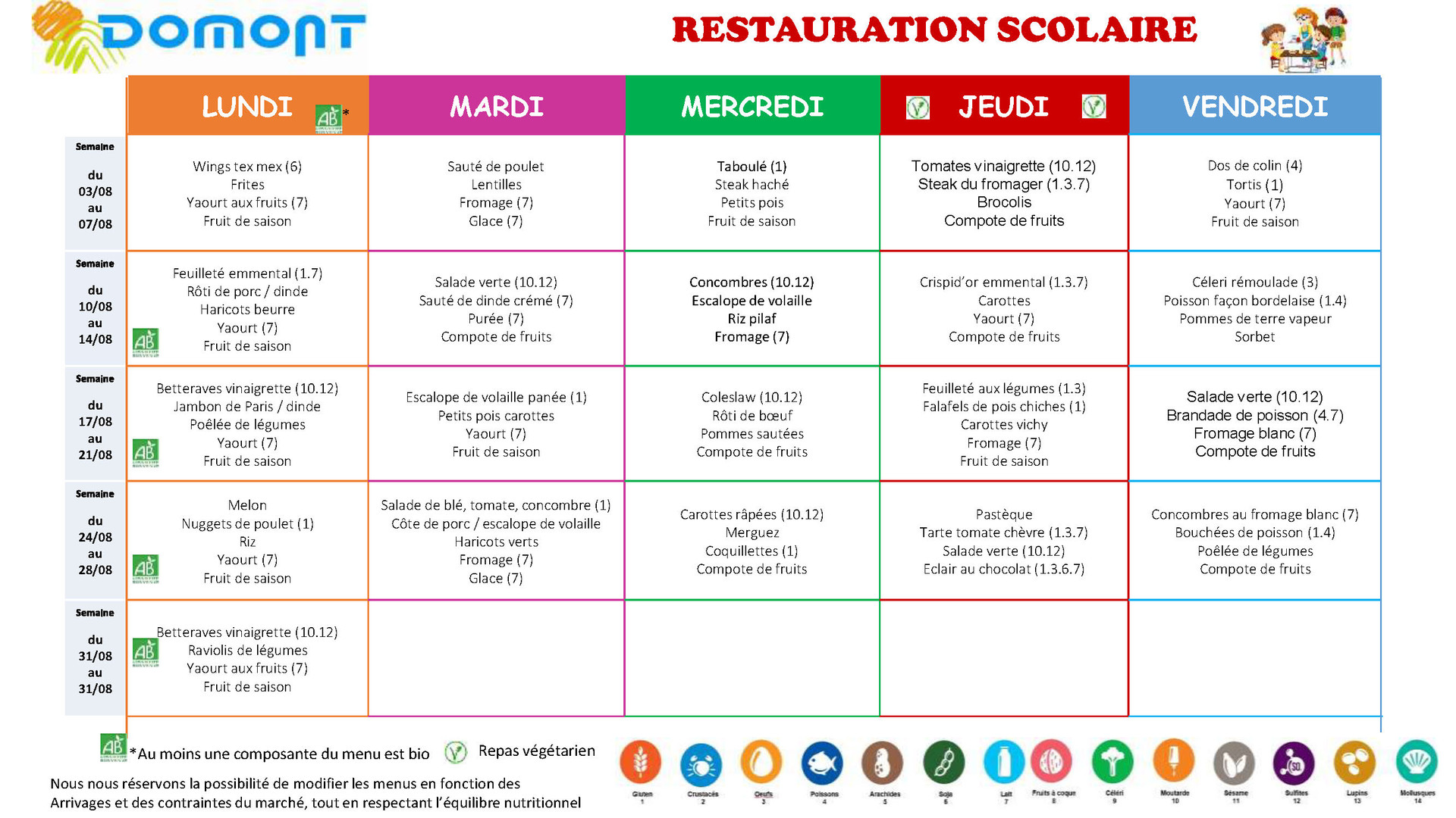 Aout restauration scolaire