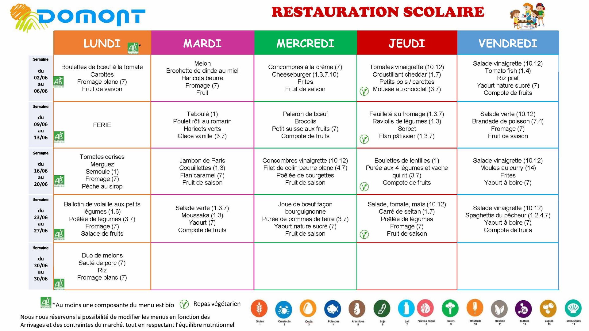 MENU JUIN 2025 MENU JUIN 2025